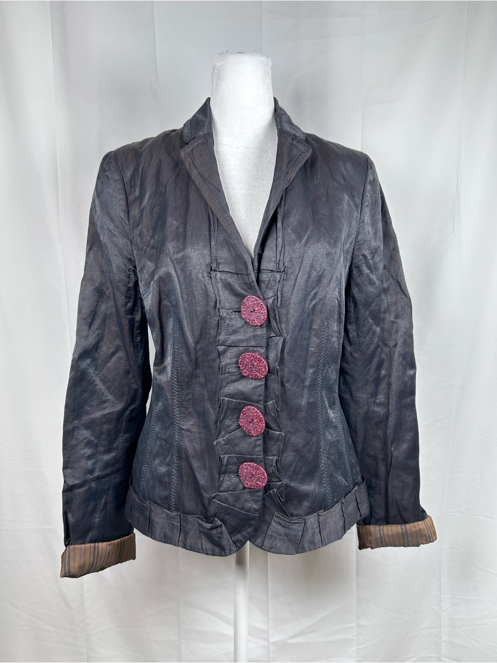 Anthropologie People Like Frank Two Tone Jacket Women’s Large Blue Red Ruffle